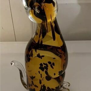 Fifth Avenue Crystal Ltd Amber‎ and Black Glass Cat Figurine